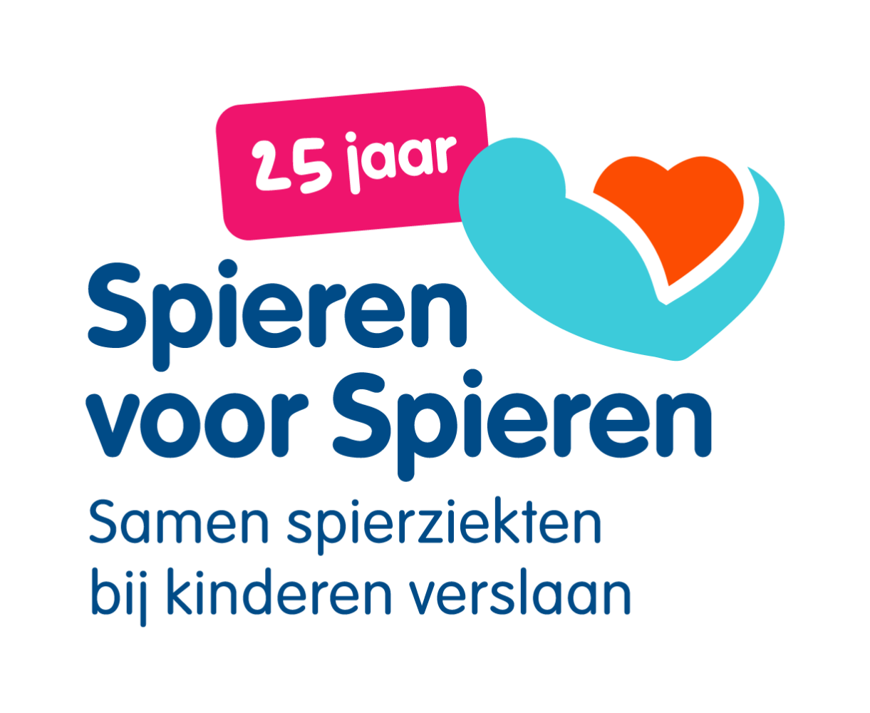 Spieren voor Spieren logo. 25 jaar samen spierziekten bij kinderen verslaan